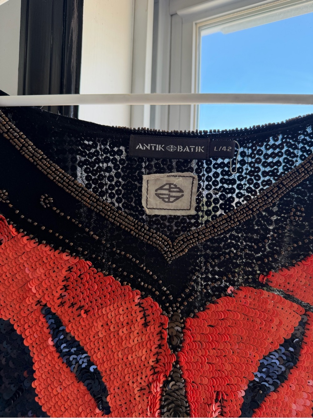 Antik Batik Black Sequin Mini Dress with Red Butterfly Motif - Picture 2 of 4